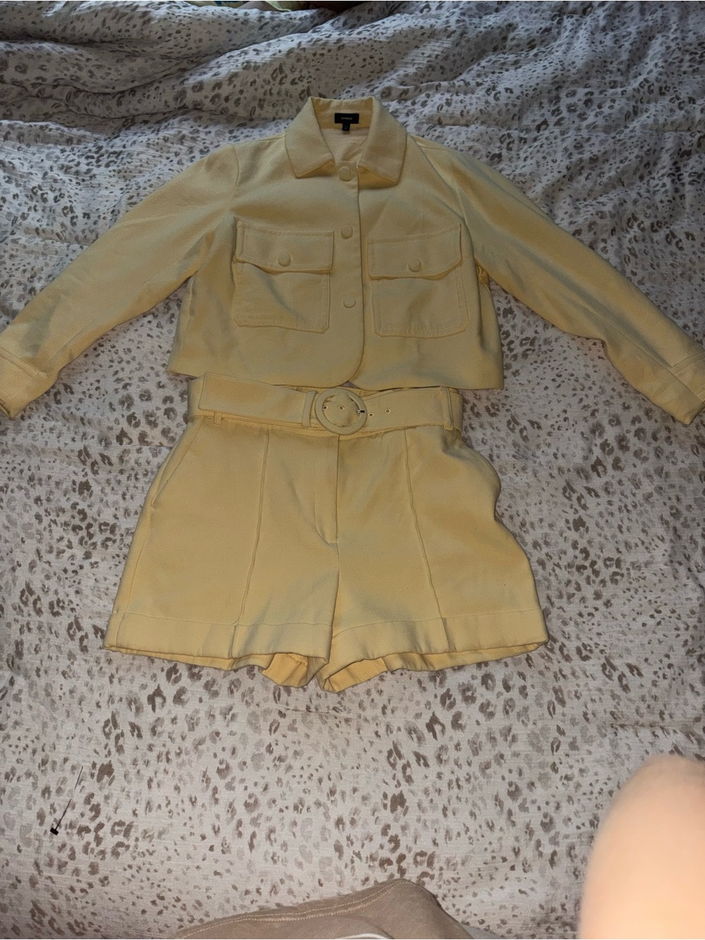 Express Pale Yellow Button-Front Jacket and Short Set